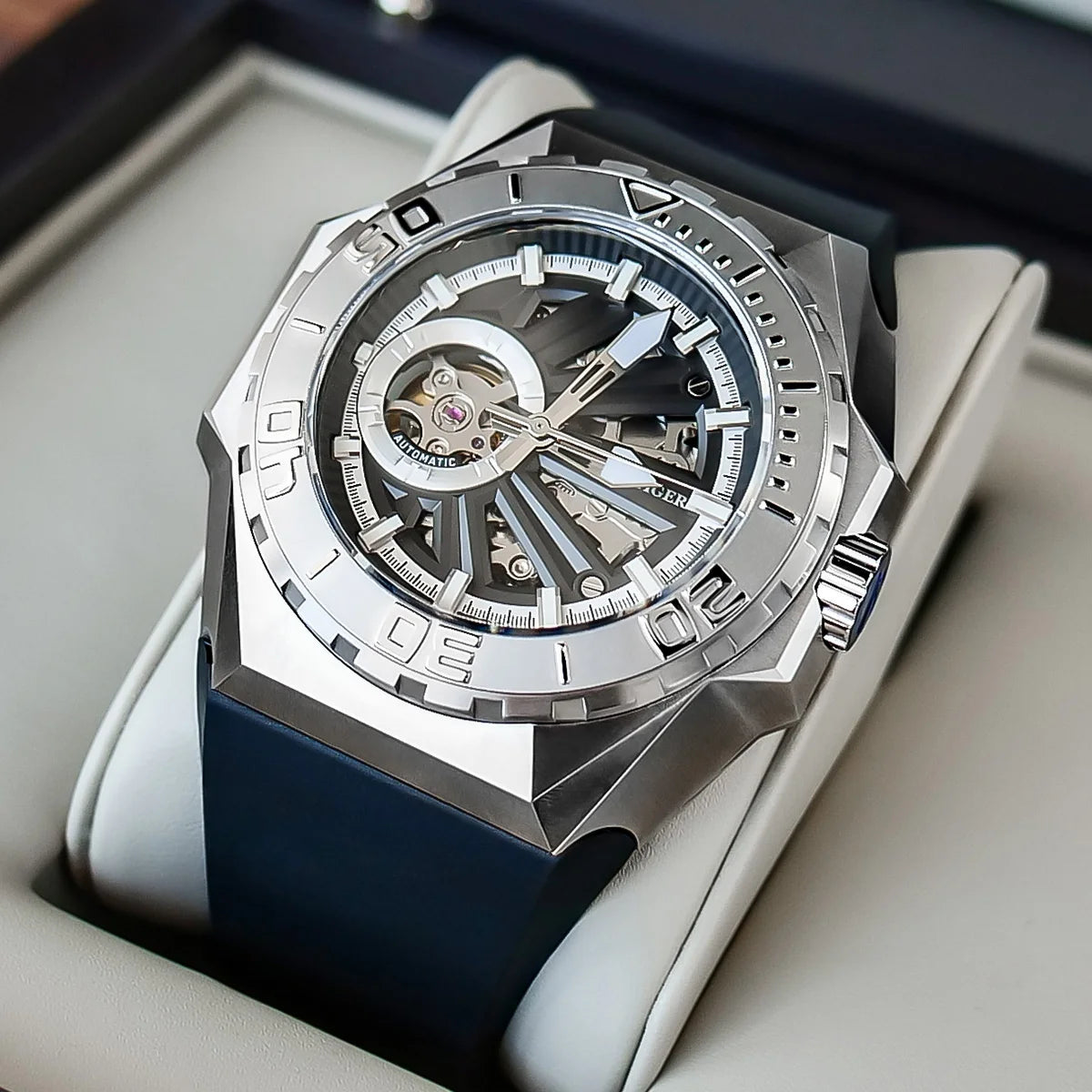 Men's Skeleton Steel Automatic Military Watch