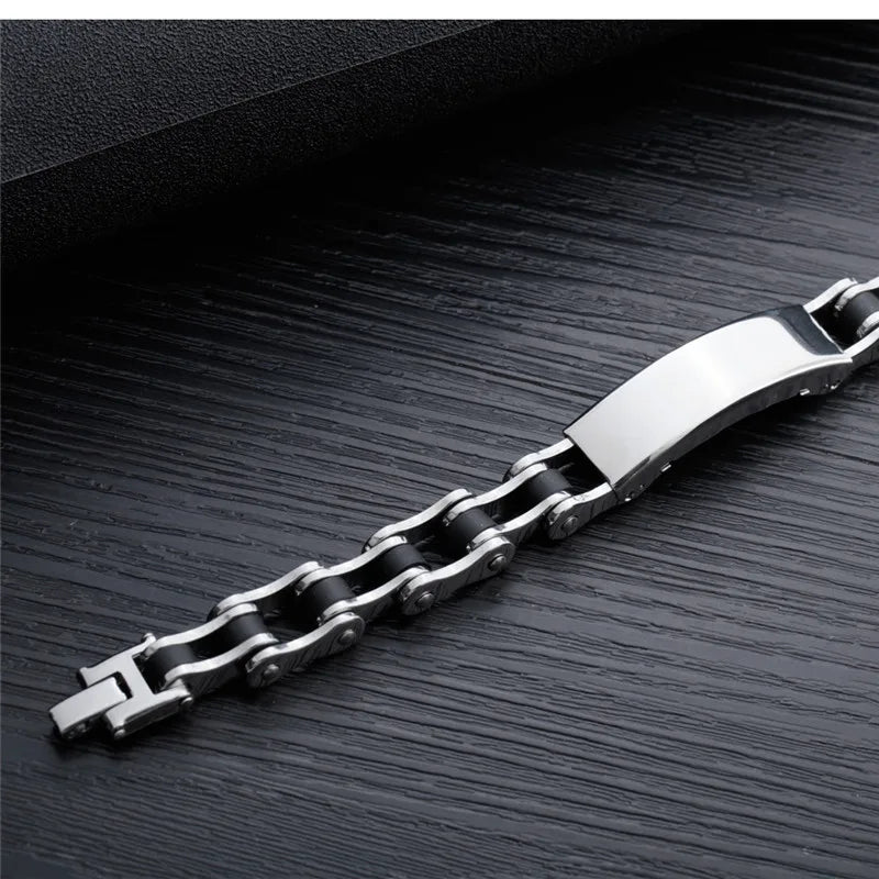 Punk Style Black Silicone Stainless Steel Bracelet