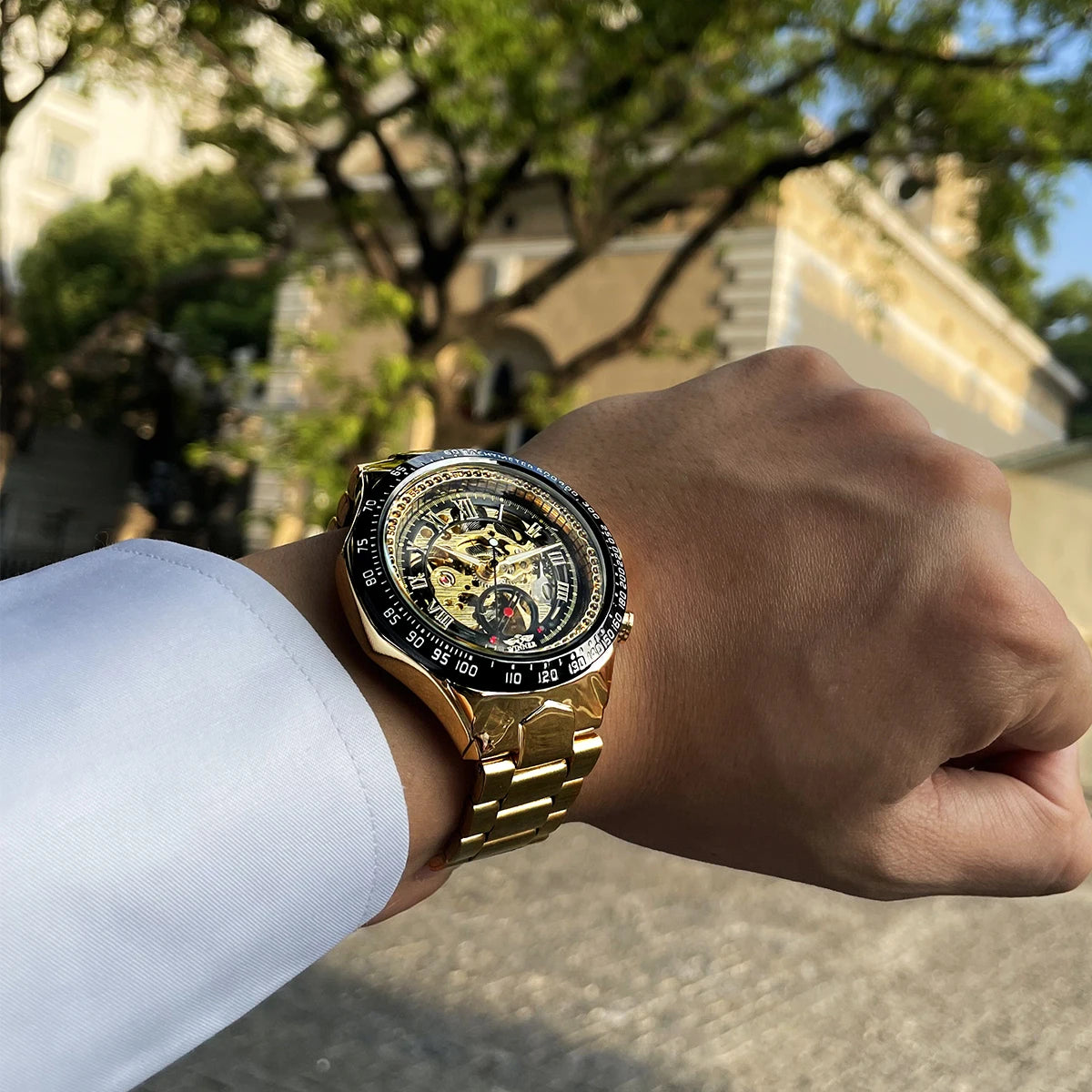 Mens Mechanical Bezel Golden Watch