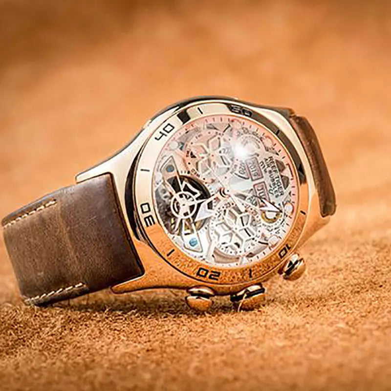 Luxury Rose Gold Skeleton Automatic Men's Watch