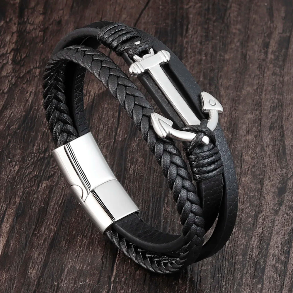 Punk Anchor Leather Bracelet
