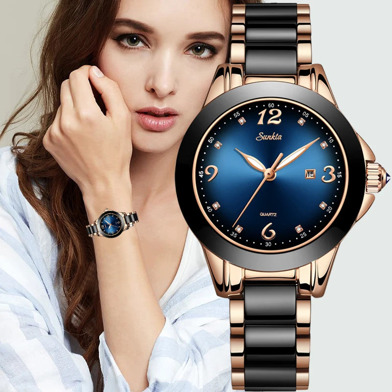 Ceramic Rhinestone Sport Quartz Watch