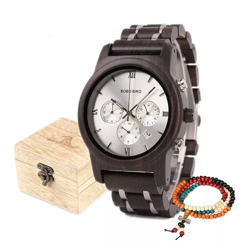 Wooden Stainless Steel Chronograph Watch