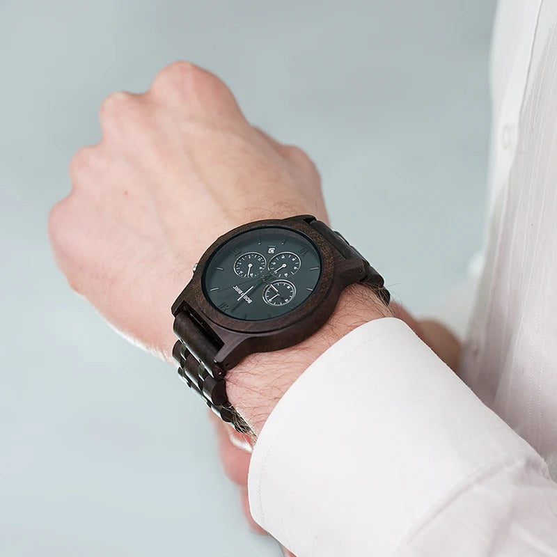 Wooden Stainless Steel Chronograph Watch
