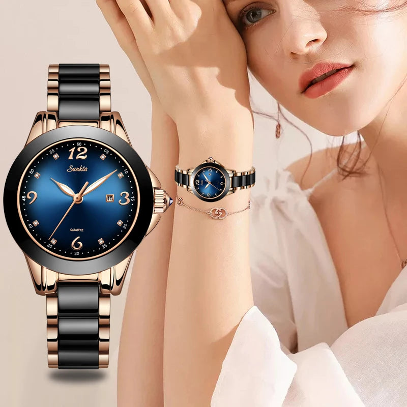 Ceramic Rhinestone Sport Quartz Watch