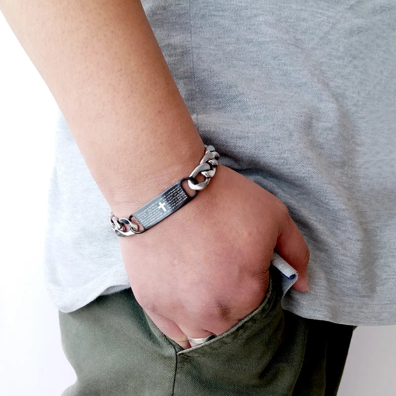 Men's Cross Bible Text Christian Bracelet