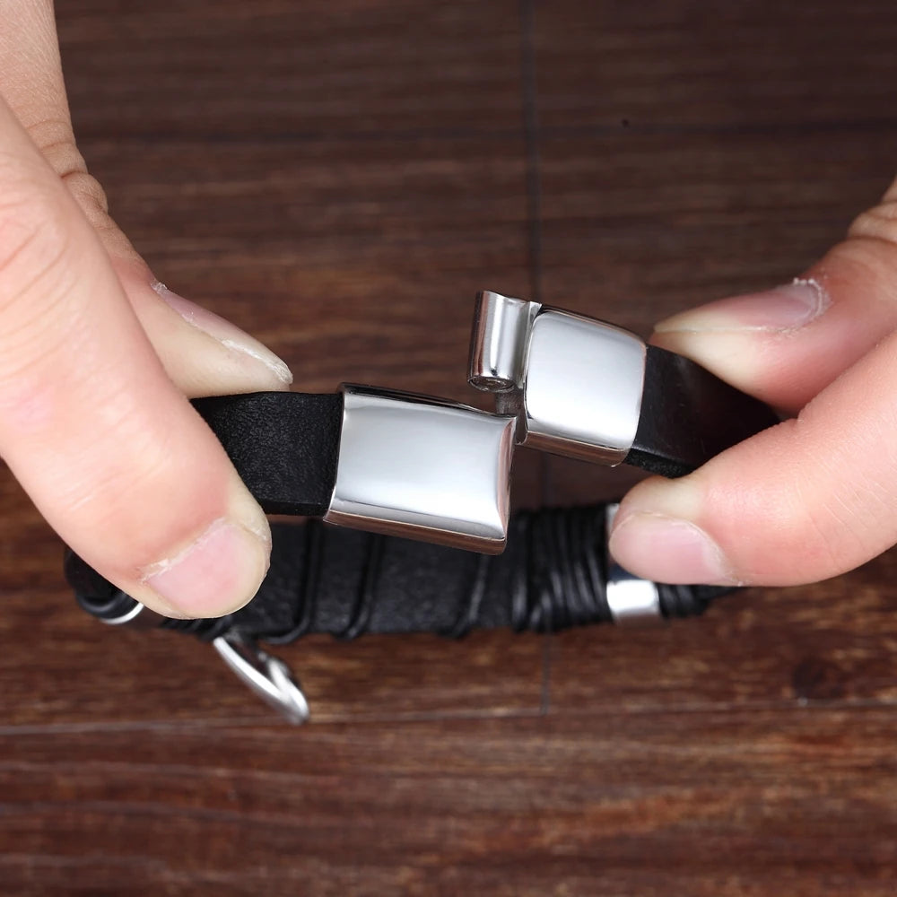 Leather Buddha Head Bracelet for Men
