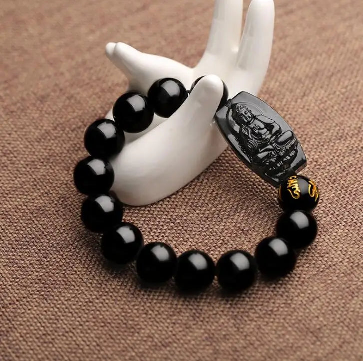 Black Obsidian Buddha Beads Bracelet