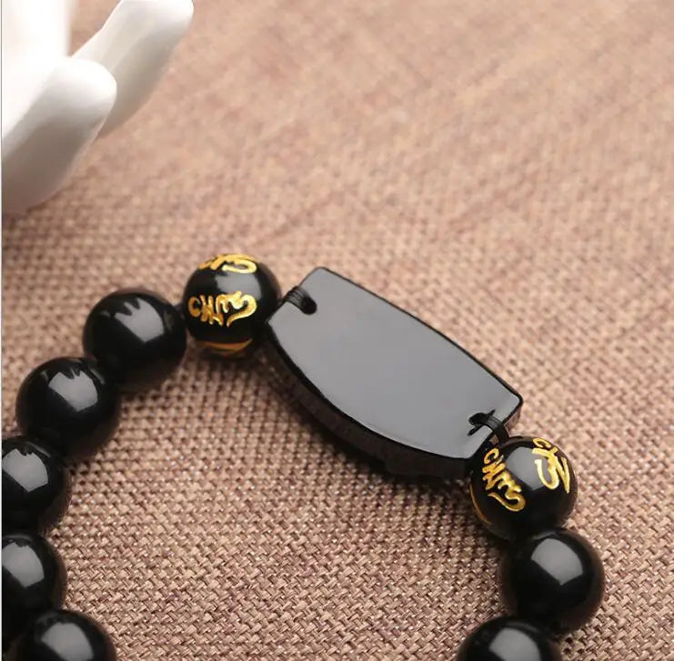 Black Obsidian Buddha Beads Bracelet