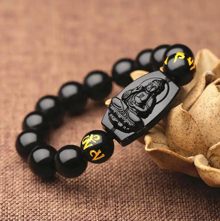 Black Obsidian Buddha Beads Bracelet