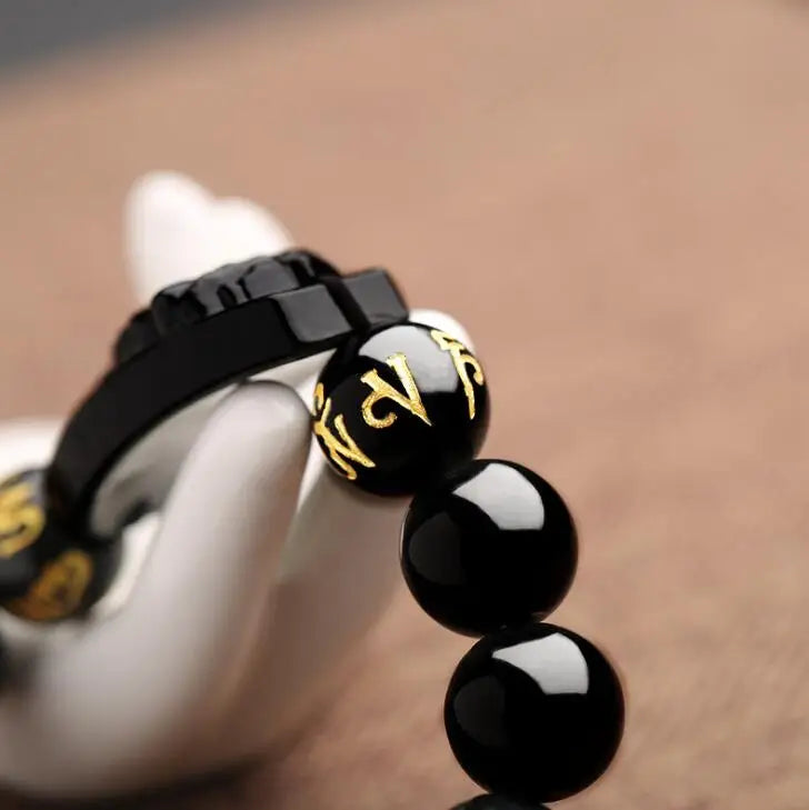 Black Obsidian Buddha Beads Bracelet