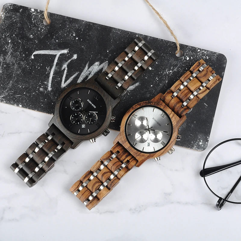 Wooden Stainless Steel Chronograph Watch