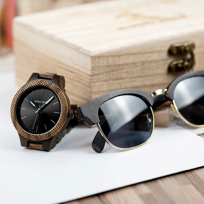 Men's Wooden Watch & Sunglasses Set