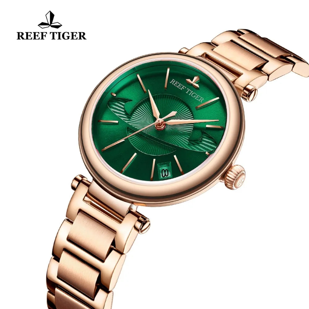 Luxury Rose Gold Green Automatic Women's Watch