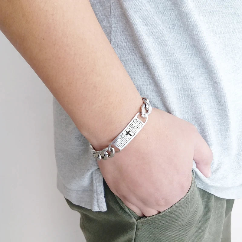 Men's Cross Bible Text Christian Bracelet