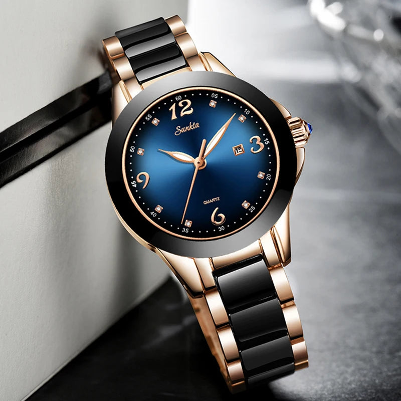 Ceramic Rhinestone Sport Quartz Watch