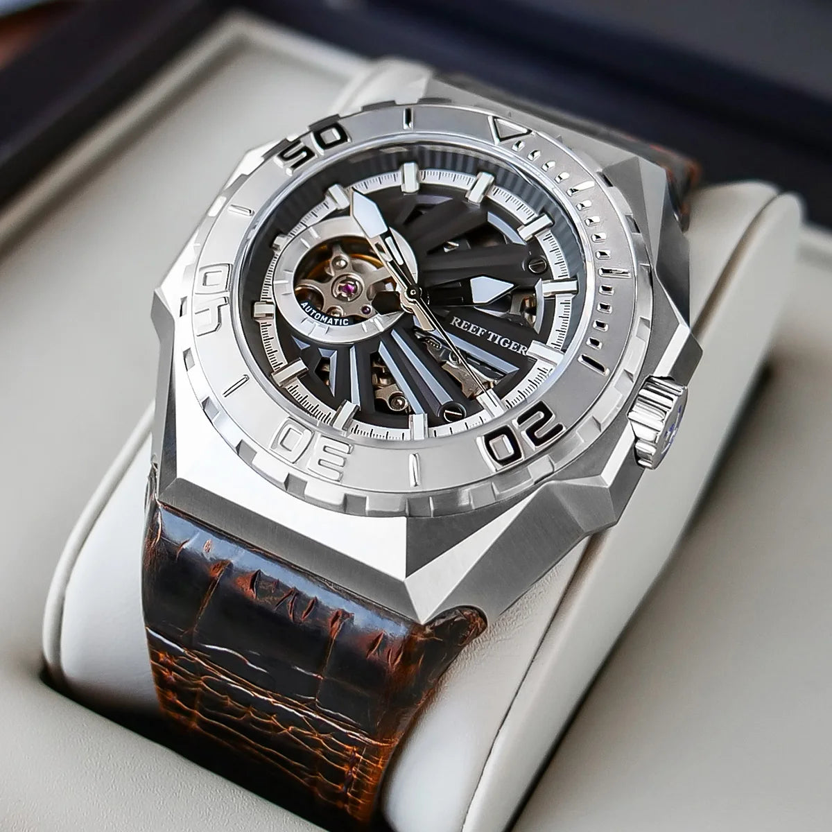 Men's Skeleton Steel Automatic Military Watch