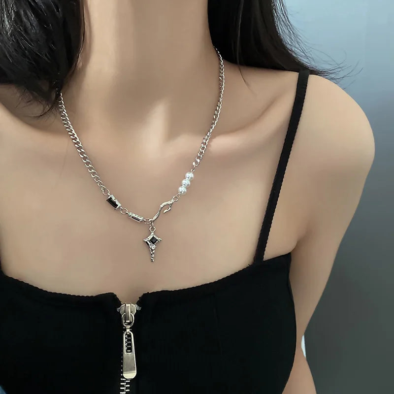 Zircon Star Beaded Choker Necklace
