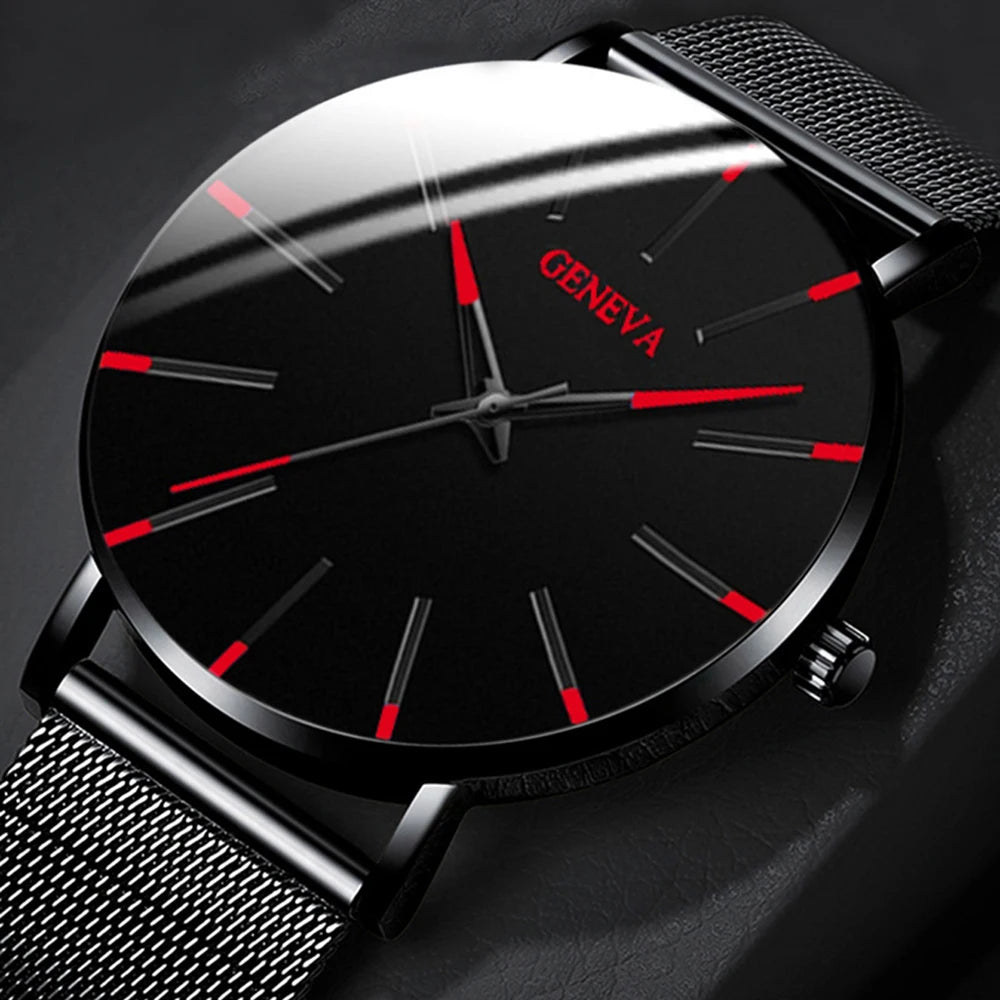 Male Casual Black Bracelet Watch Set