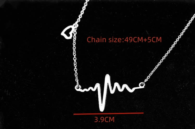Wave Heart ECG Pulse Pendant Necklace