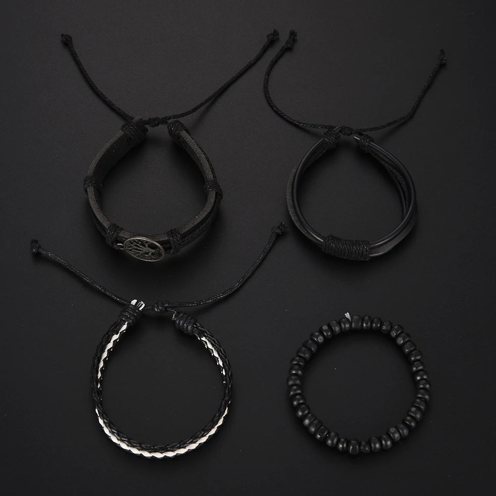 Male Casual Black Bracelet Watch Set
