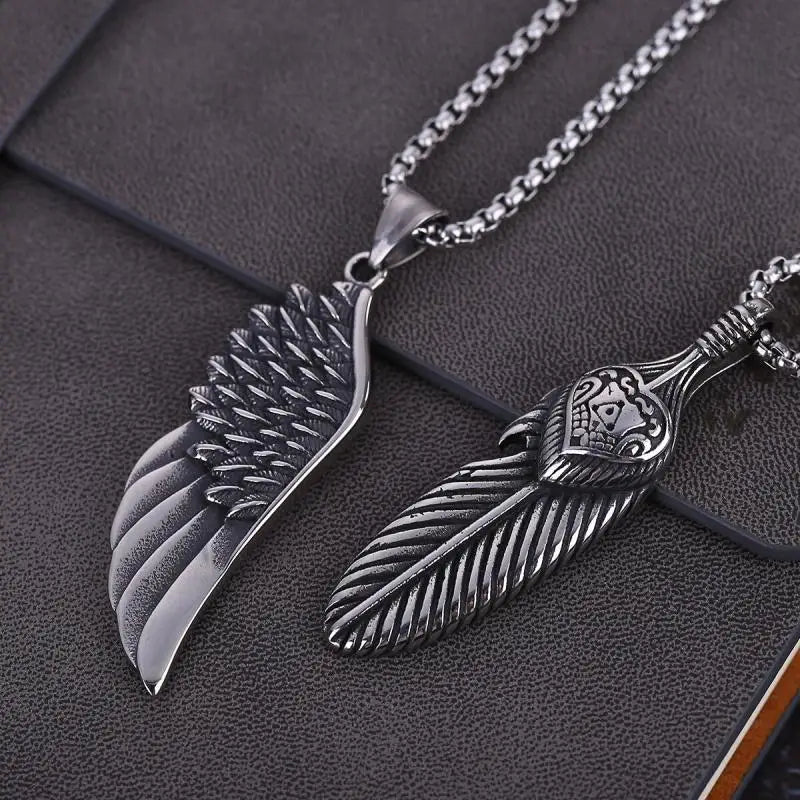 Vintage Silver Half Wing Pendant Necklace