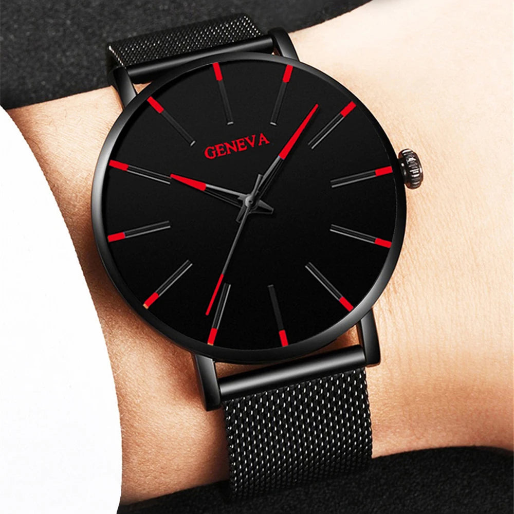 Male Casual Black Bracelet Watch Set