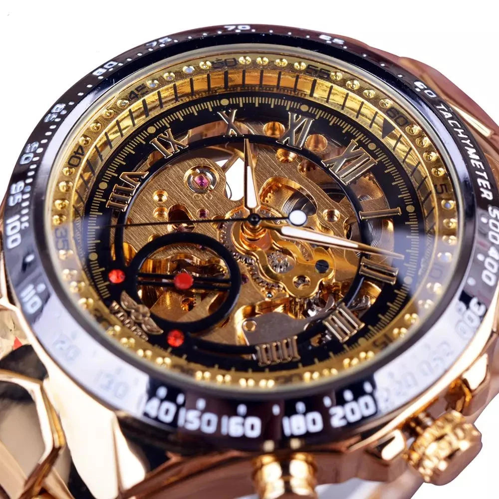 Mens Mechanical Bezel Golden Watch