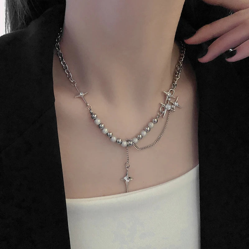 Zircon Star Beaded Choker Necklace