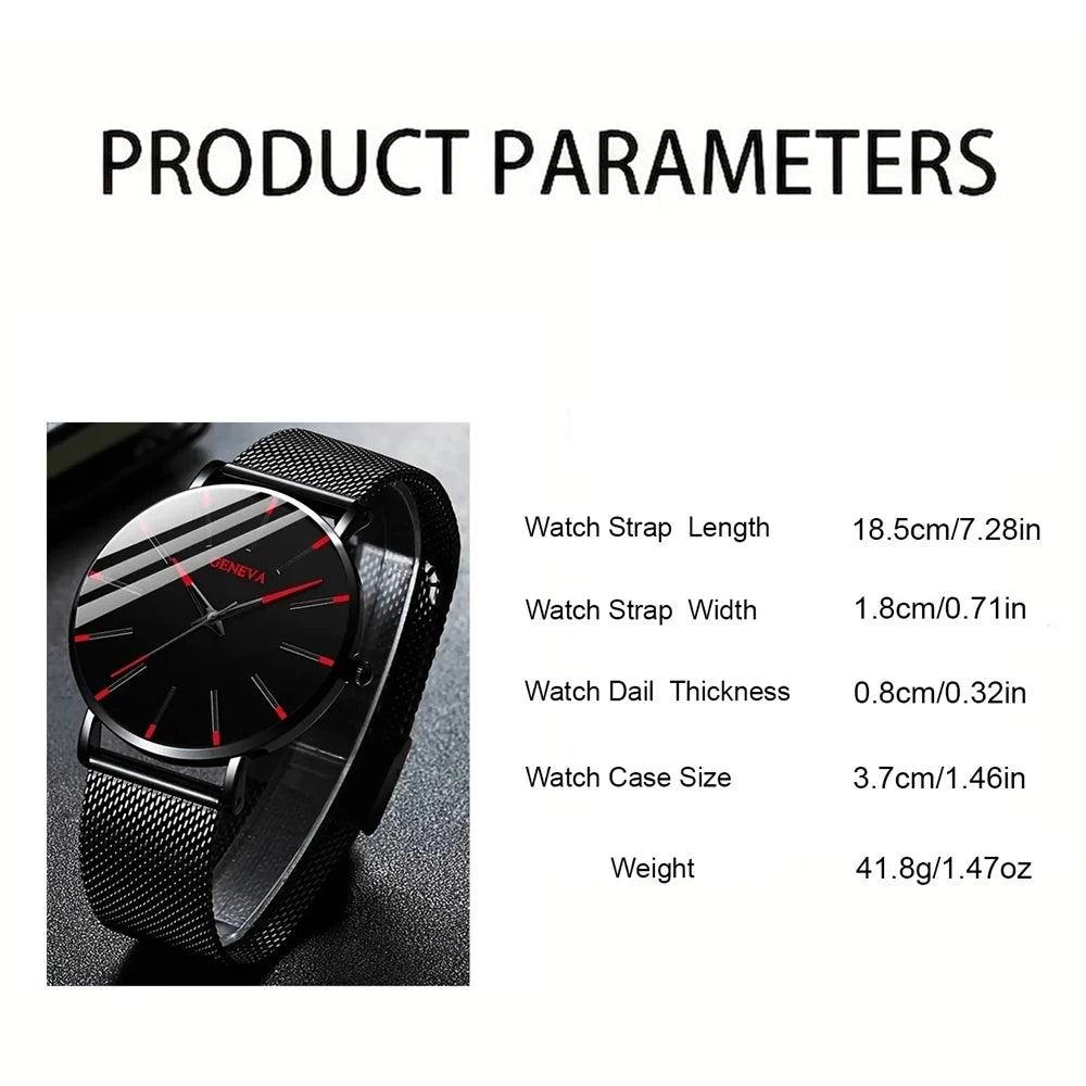 Male Casual Black Bracelet Watch Set