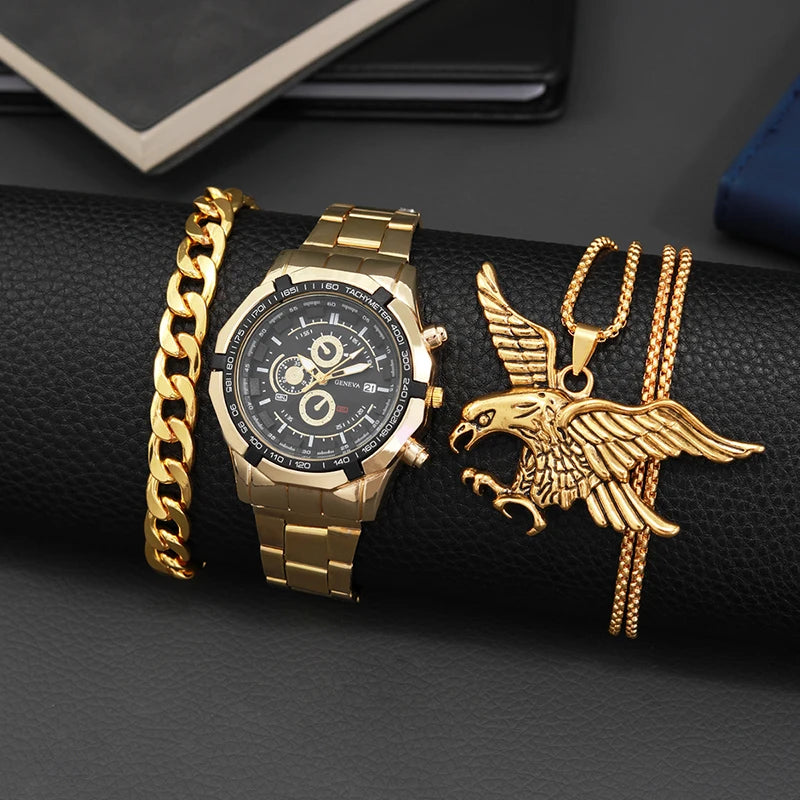 Male Casual Necklace Bracelet Wristwatch Gift