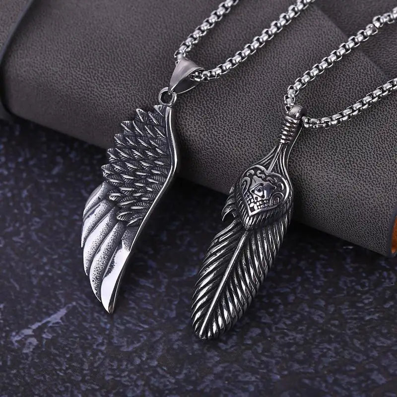 Vintage Silver Half Wing Pendant Necklace
