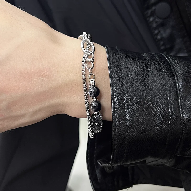 Stainless Steel Ice Cracking Bead Link Bracelet