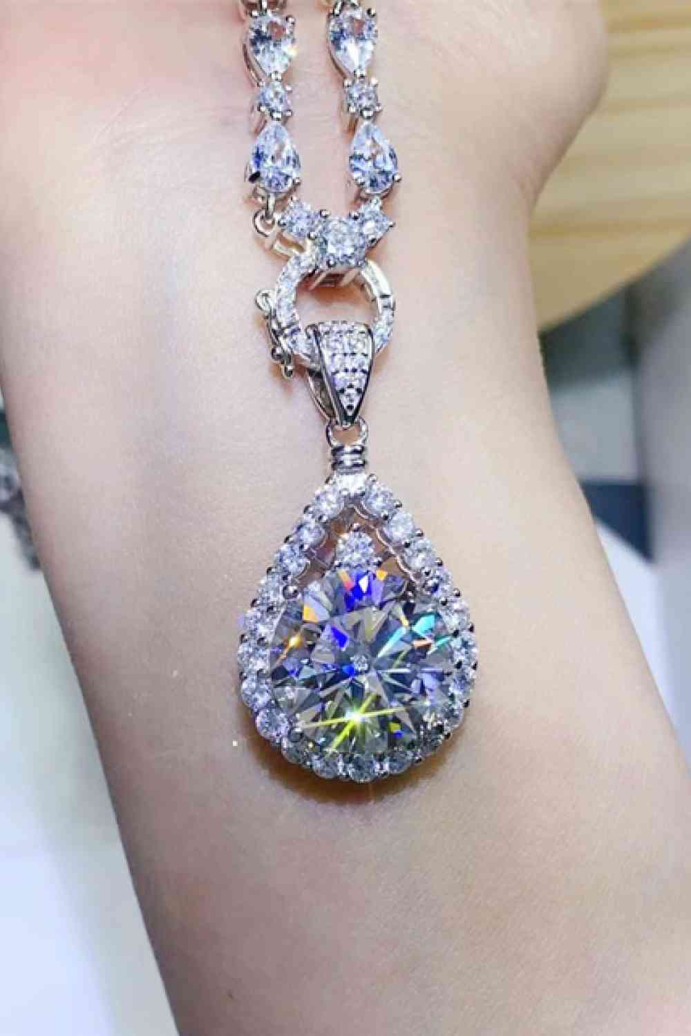 Moissanite Teardrop Pendant Platinum-Plated Necklace