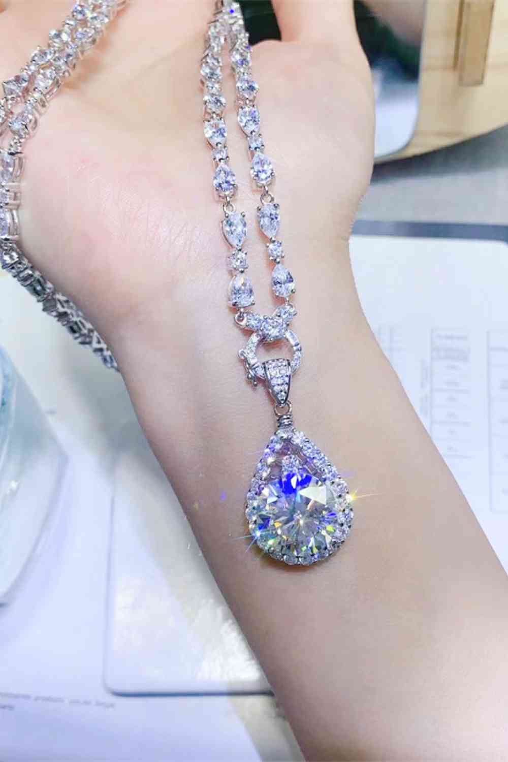 Moissanite Teardrop Pendant Platinum-Plated Necklace