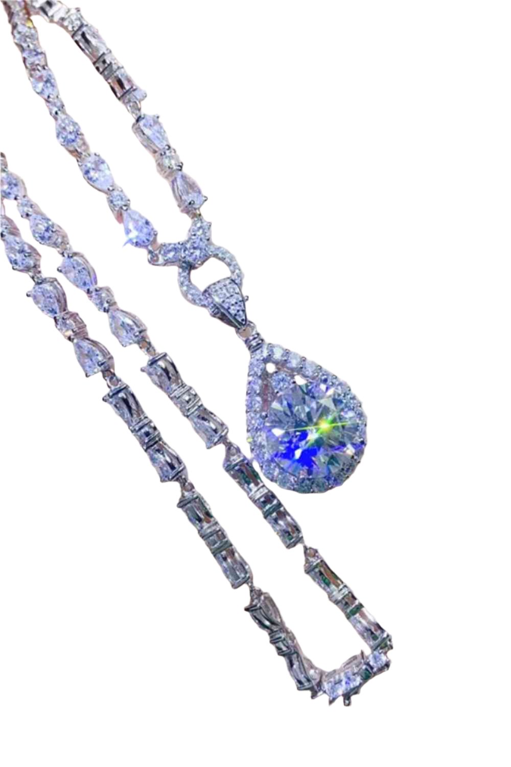 Moissanite Teardrop Pendant Platinum-Plated Necklace