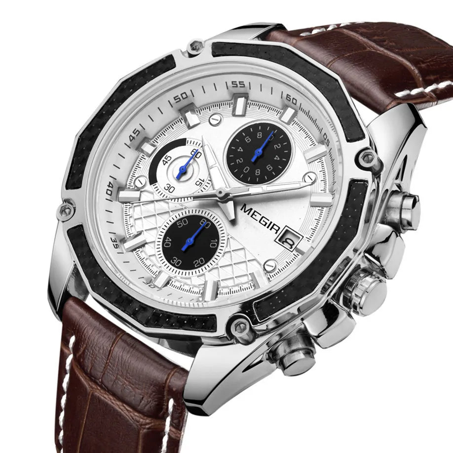 Fashion Leather Chronograph Watch for Men