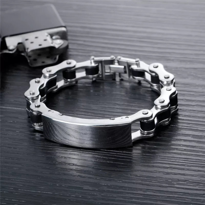 Punk Style Black Silicone Stainless Steel Bracelet