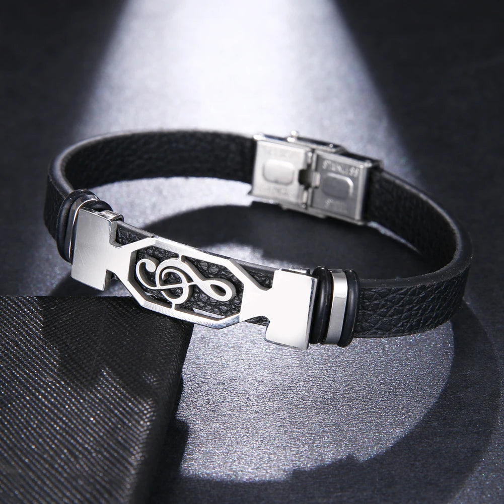 Titanium Steel Leather Bracelet