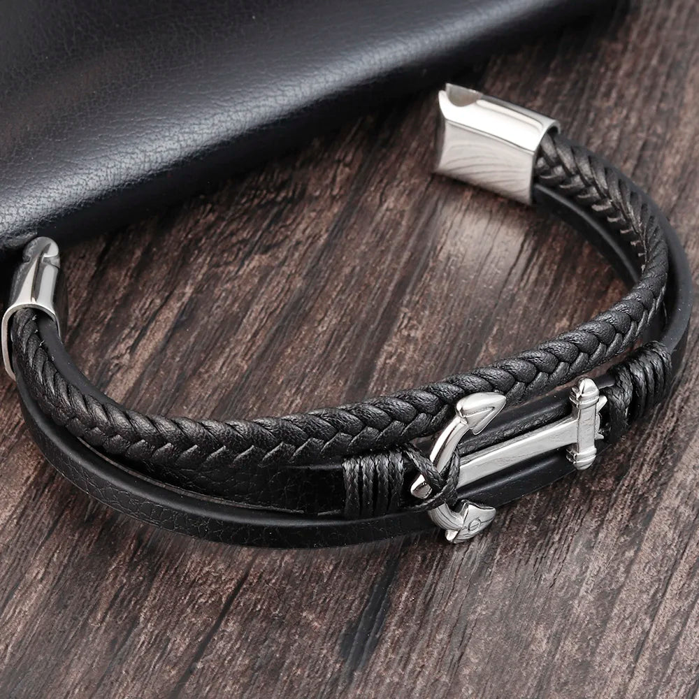 Punk Anchor Leather Bracelet