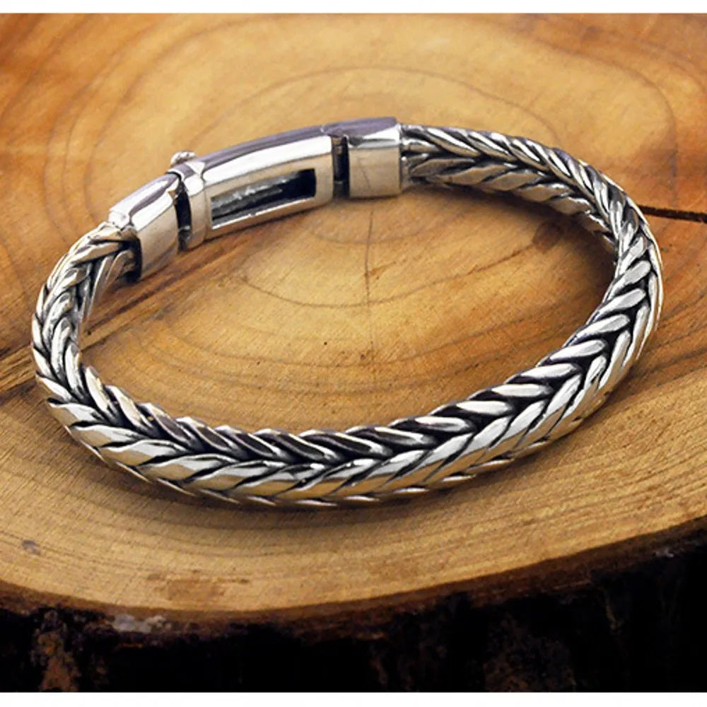 Vintage Hand Woven S925 Pure Silver Men's Bracelet