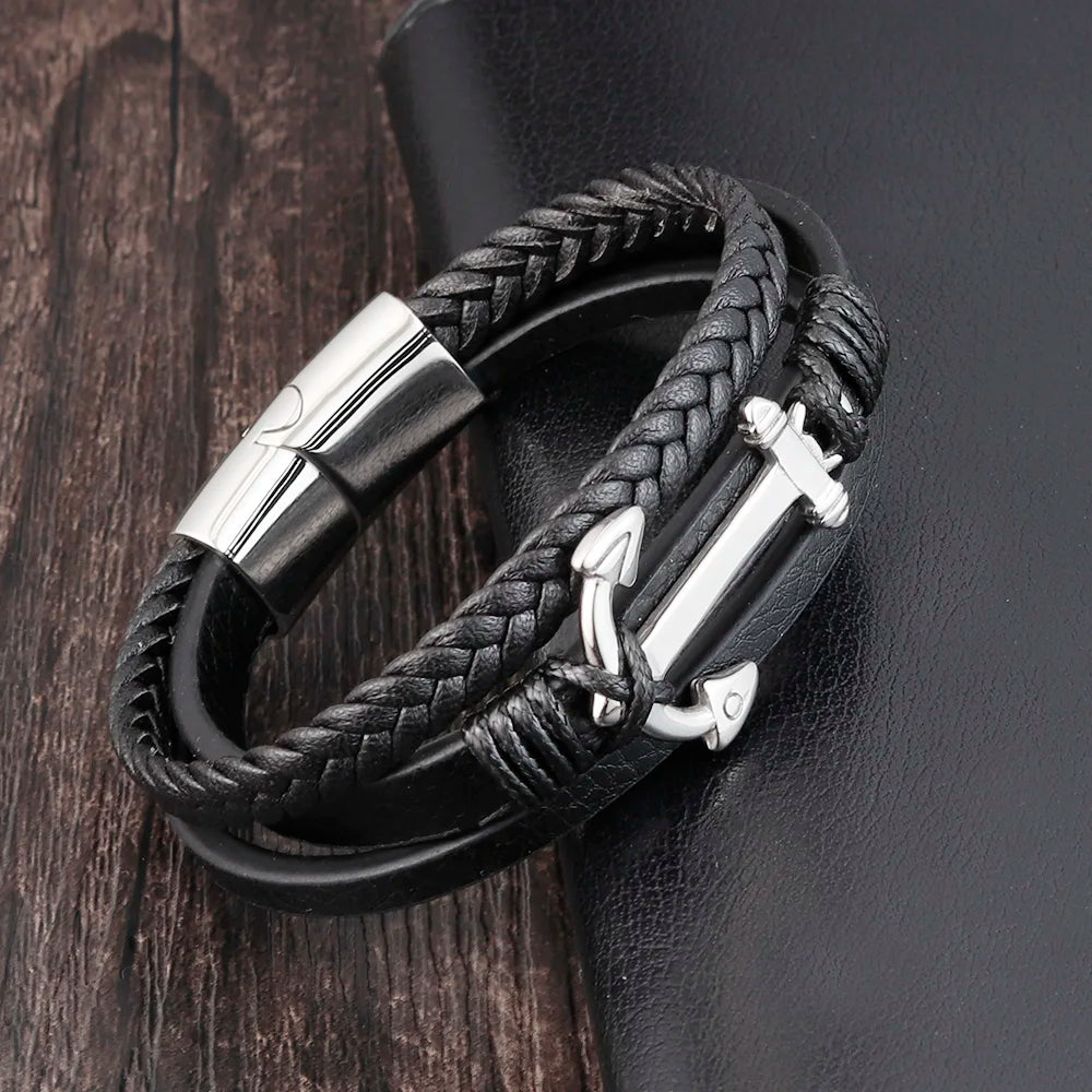 Punk Anchor Leather Bracelet