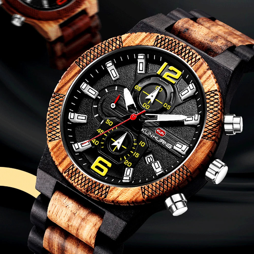 Luxury Luminous Wooden Quartz Watch for Men