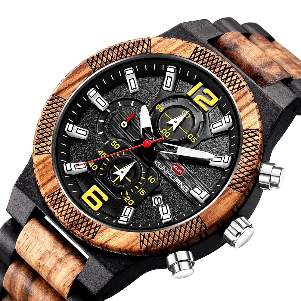 Luxury Luminous Wooden Quartz Watch for Men