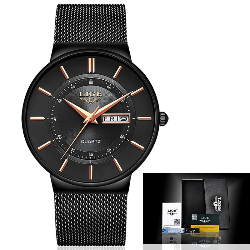 LIGE Ultra-Thin Steel Strap Quartz Watch