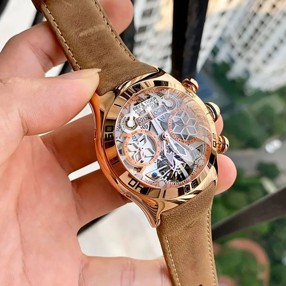 Luxury Rose Gold Skeleton Automatic Men's Watch