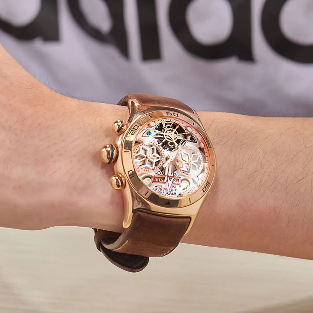 Luxury Rose Gold Skeleton Automatic Men's Watch