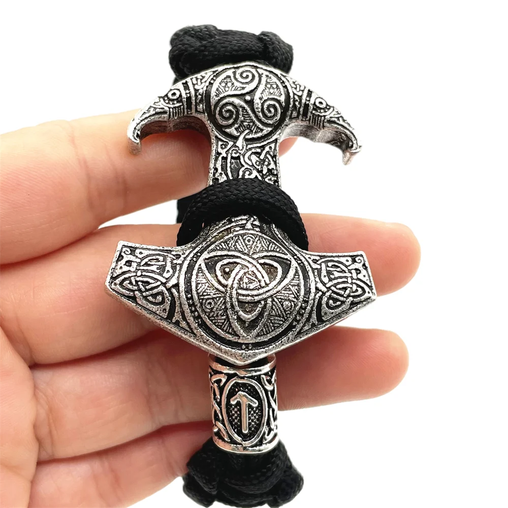 Viking Odin Raven Thor Hammer Bracelet