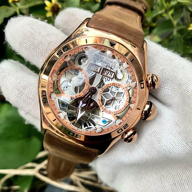 Luxury Rose Gold Skeleton Automatic Men's Watch