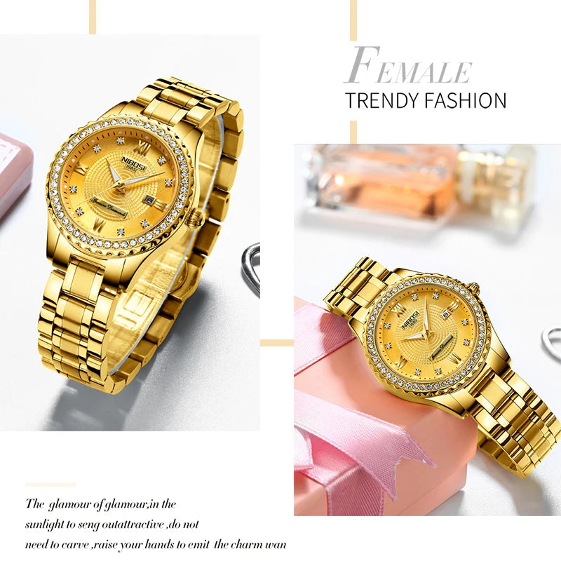 Luxury Gold Ladies Watch Stainless Steel Band Classic Bracelet watch